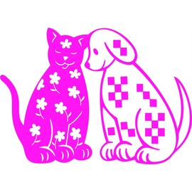 Cute Cat and Dog - Kids Girls Bed Room - Picture Art - Peel & Stick Vinyl Wall Decal Sticker Size : 20 Inches X 10 Inches - 22 Colors Available
