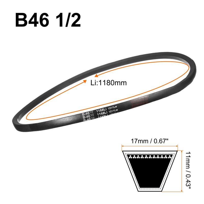 sourcing map 2pcs B46 1/2 Rubber V Belt, B Section