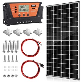 Bifacial 100W Solar Panel Kit with 10A PWM Charge Controller, Cables, Connectors & Mounting Brackets for RV, Boat, Marine, Home, Outdoor Off-Grid Solar System (200W Kit)