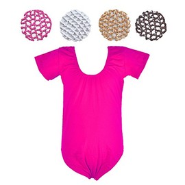 GoForDance Crochet Hair Bun Cover with 28 Rhinestones and Leotard Set (Large-Girl, F-fs-wt-tn-bw)
