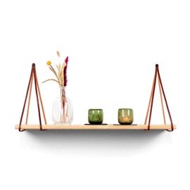 Brute Strength - Leather Shelf Brackets - Split Lines - Cognac - 2 Pieces - Floating Shelf Set - Wall Brackets - Shelf Straps - Full Grain Leather