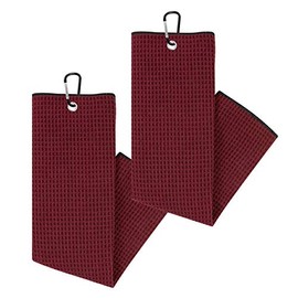 Soffle Waffle Tri-Fold Golf Towels | 2 Pack | 16” x 24” with Clip | Microfiber Waffle Golf Towel (Cardinal Red)
