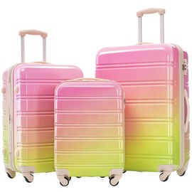 ZJMTOCYU Expandable 3-Piece Hardcase Luggage Set, Embrace Adventure with Colorful Style, Lightweight and Durable, Pink and Green