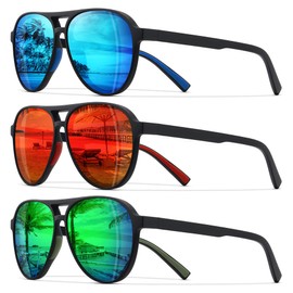 STORYCOAST Polarized Aviator Sunglasses for Men Women Classic Retro Aviators Sports Driving Running Sun Glasses 3Pack-Red+Blue+Green
