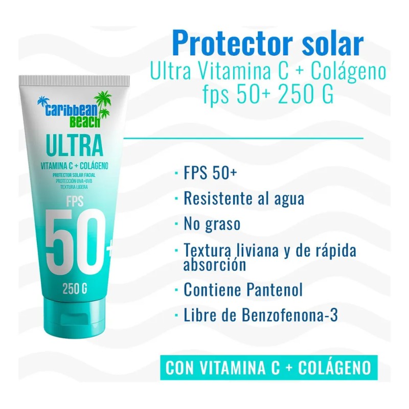 Protector Solar Caribbean Beach Fps 50 + Colageno 250g