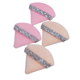 4 Pcs Rhinestone Powder Puffs, ButiFlora Triangle Super Soft Velvet W/Rhinestone Band for Both Dry and Wet Makeup Setting/Concealer/Foundation/Blush Makeup Puffs (Pink and Champagne)