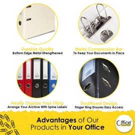 OFFICE CENTRE 1x Black A4 Large 75mm Lever Arch File Folder Metal Edge Strengthened Stationery Document Archive Paper Storage Office School Home Easy Filing System 15 Colour Coding Wide Spine