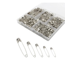380-Piece Silver Safety Pins Set - 5 Sizes from 28 mm to 55 mm, Stainless Steel with Nikkel Coating for Handmade, Sewing and DIY