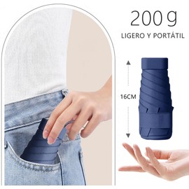 Paraguas de Bolsillo Reforzado para Lluvia y Sol, Mini Sombrilla con Protección UV, Ultra Ligero y Portátil, Más Robusto, con 12 Varillas Reflectantes, Mini Paraguas Plegable con Estuche