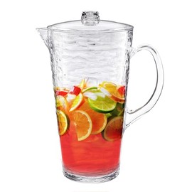 KLIFA- RIPPLE - Jarra de agua acrílica de 2.5 cuartos sin BPA, jarra a prueba de roturas con tapa, vasos de plástico, jarra de jarra de bebidas para jugo, leche, bebidas y té helado, 1 pieza, transparente