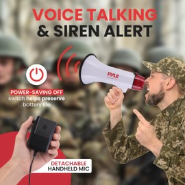 Pyle 40 Watt Professional Megaphone Clear Sound & Ergonomic Grip - Multi-Function with Talk, Siren, Volume Control - Detachable Handheld Mic - Indoor & Outdoor Sports, Emergency Response