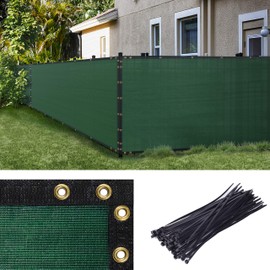 Amgo 5' x 25' Green Fence Privacy Screen, Commercial Standard Heavy Duty Windscreen with Bindings & Grommets, 90% Blockage, Cable Zip Ties Included (We Make Custom Size)