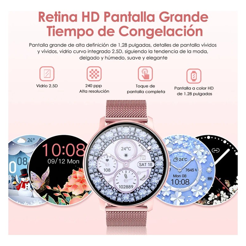 Anfei 1.28 Ft Pantalla HD Táctil Smart Watch mujer, Reloj