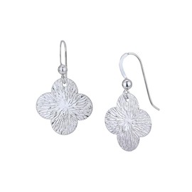 Vanbelle Sterling Silver Jewelry - Rhodium Plated with 925 Stamp - In-trend Textured Four Leaves Clover Earring for Women - Valentine's Collection Earrings
