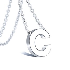 VU100 Necklace Initials Alphabet Letters Letter Pendant Plate in Silver Stainless Steel Chain Jewellery Women Adjustable, Stainless Steel