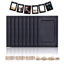 NOBBEE Paper Photo Frame 4x6 Kraft Paper Picture Frames 30 PCS DIY Cardboard Photo Frames with Wood Clips and Jute Twine (4x6 Inch 30 PCS, Black)