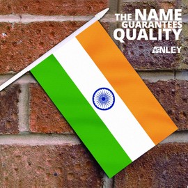 Anley India Mini Flag 12 Pack - Hand Held Small Miniature Indian Flags on Stick - Fade Resistant & Vivid Colors - 5x8 Inch with Solid Pole & Spear Top