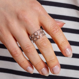 Open Statement Ring Women's Chunky Cuff Ring Silver Stainless Steel Jewellery with Geometric Design Adjustable from Size 53 (Diameter 16.5 mm)