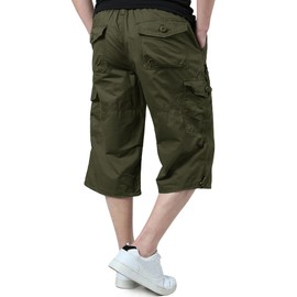 EKLENTSON Capri Pants for Men Classic 3/4 Below Knee Cargo Shorts with 7 Pockets Lightweight Long Shorts Twill Relaxed Fit Work Shorts Army 36