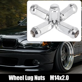 X AUTOHAUX 5pcs Car Silver Tone M14x2.0 Lug Nuts Cone Seat Closed End 1.9" Long