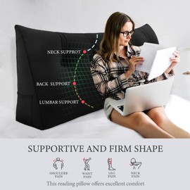 BNCKTRD Triangle Headboard Pillow - 3 in 1 Large Bed Pillow as Wedge Reading Pillow, Large Couch Daybed Pillow or Positioning Support Backrest Back Cushion for Sitting in Bed Velvet Queen Black