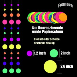Fesnova Neon Bead Curtain, Black Light Decoration, Multicoloured Hanging Decoration, Neon Decoration, 400 cm, for Black Light Party, Luminous Disco Ball Look