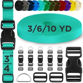 TECEUM Buckles & Strap Kit – 3/4" Turqouise Nylon Webbing 6 (yd) – 6 Heavy Duty Adjustable Plastic Buckles – 12 Tri-Glide Slide Clips – 6 Metal D-Ring – Ideal Straps for Arts Crafts Outdoors DIY
