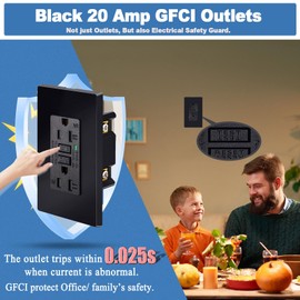 Black GFCI 20Amp Outlet,NineLeaf 10 Pack GFCI Outlet Receptacles (20A,125V), LED Indicator, Decorative Wall Plates and Screws Included, Residential and Commercial Grade, ETL Certified