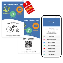Multi-Link Review Tap Card & Social Media Sign– NFC & QR Code Sign- Follow Us & Review Us Card | Connect All Your Links: Reviews, Instagram, Facebook & Booking | No App, No Sub (1)