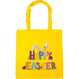 Hippowarehouse Happy Easter Colourful Egg Bunny Ears Tote Shopping Gym Beach Bag 42cm x38cm, 10 litres
