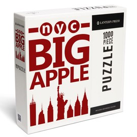 New York City, New York, Retro Skyline, Big Apple Silhouette (1000 Piece Puzzle, Challenging Jigsaw Puzzle for Adults, Made in USA)