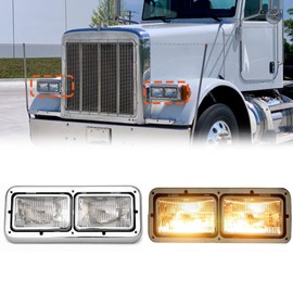 Headlights Assembly for Peterbilt 378 379 357, Headlamp Assembly for Kenworth W900L W900B T800 T600 T400 K100 C500, Western Star 4900, Freightliner FLD Classic XL Semi Truck Accessories (A Pair)