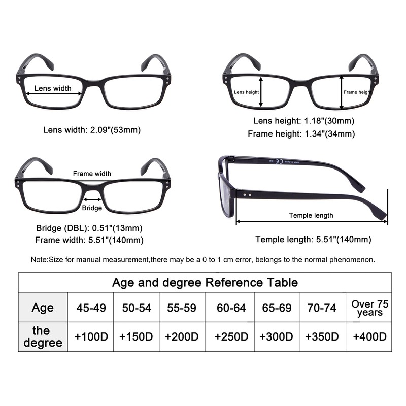 Eyekepper Klassische Qualitätslesebrille rechteckige Fassung mit Federscharnier in Schwarz +3.00