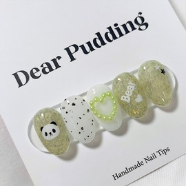 [Handmade Nail Tips] Panda Bear Nail Tips - Short Oval / [수제네일팁] 팬더베어 네일팁 - 숏오벌