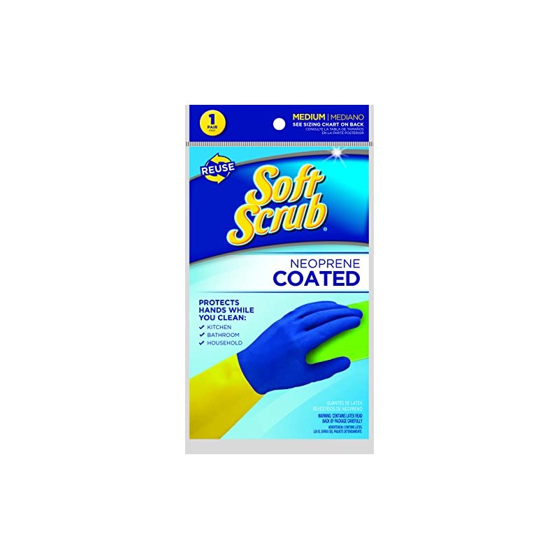 Soft Scrub Neoprene Coated, Reusable Latex Household Glove Large