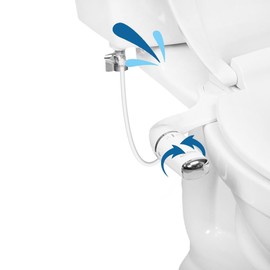 GenieBidet Bidet Attachment for Toilet, Ultra-Slim Self Cleaning Toilet Bidet with Separate Rear & Feminine Cleansing Nozzles, Includes Travel Bidet & 4 Accent Rings (Right-Handed)