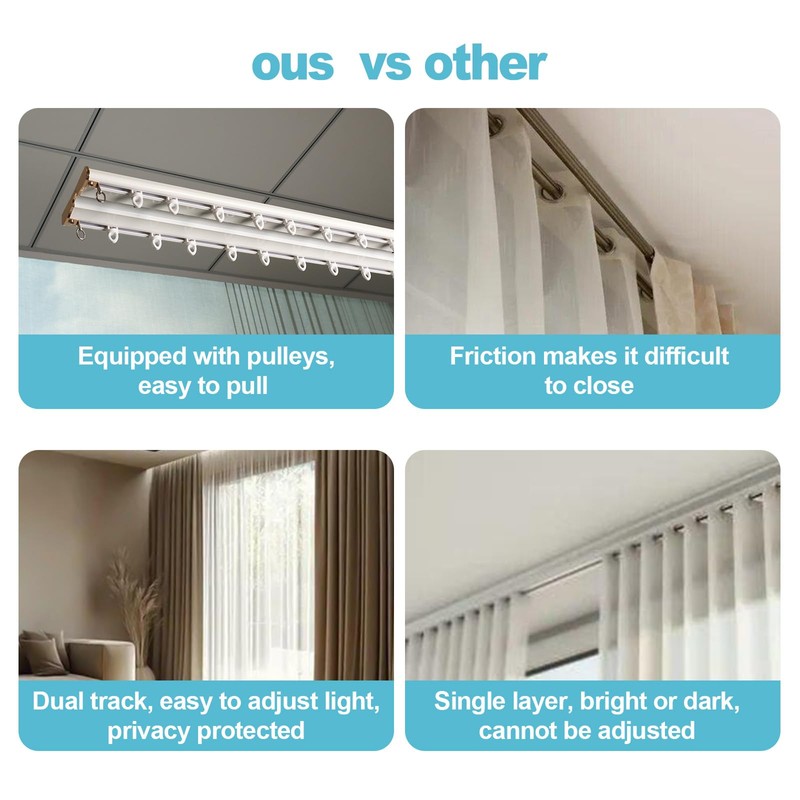Double Curtain Track Ceiling Mount 10ft,Heavy-Duty Aluminum Curtain Rail, 3.78"