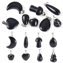 FASHEWELRY 8 Pcs Natural Obsidian Pendants Gemstone Charm Pendants With Platinum Brass Loops Black Obsidian Beads Healing Crystal Stone Charms For Necklace Earring Keychain Jewelry Making