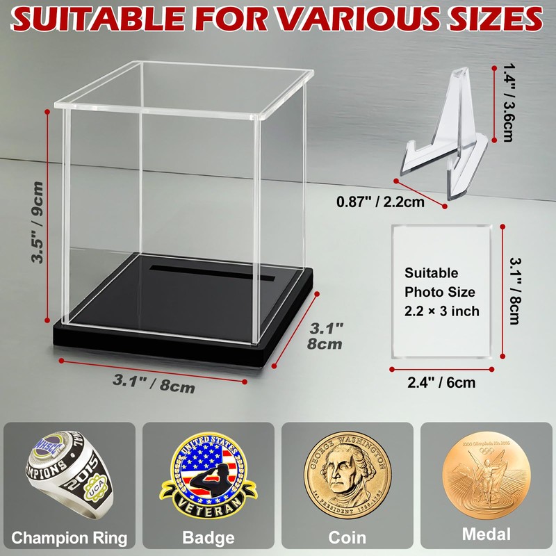 LANSCOERY Acrylic Championship Ring Display Case with LED Light, DustProof