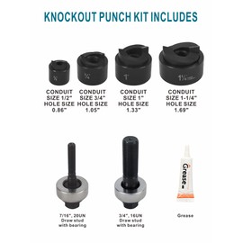 AMZCNC Manual Knockout Punch Driver Kit for 1/2 inch to 1-1/4 inch Electrical Conduit Hole Sizes ((Conduit Hole Size) 1/2"~1-1/4" Knockout Punch kit)