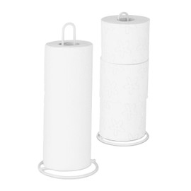 Relaxdays Kitchen Roll Holder Set of 2 Standing, for Kitchen and Toilet Rolls, Metal, Simple, H x D 32 x 13 cm, White