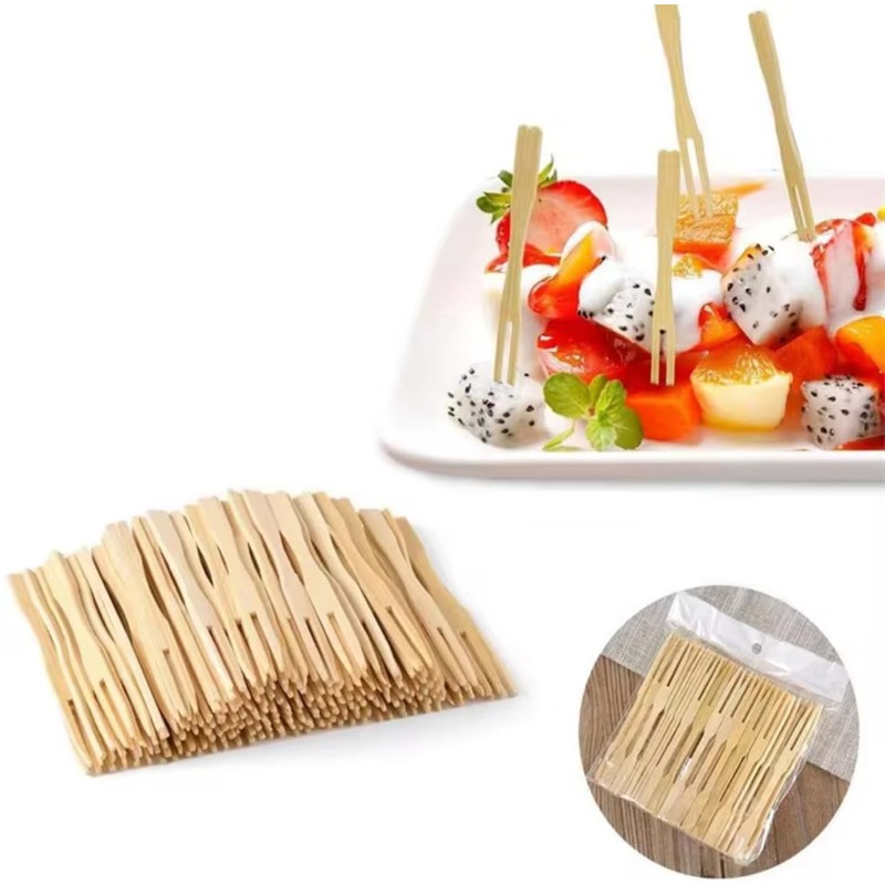 Whispering Fantasy 100pcs 9cm Wooden Fruit Forks, Disposable Wooden Forks