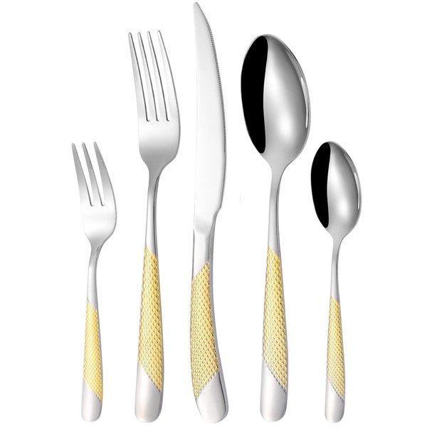 Vilihkc 20-Piece Stainless Steel Silverware Set, Hammered Flatware Set Spoon