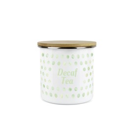 Purely Home Green Polka Dots Decaf Tea Storage Canister - Spotty Dotty Green And White Metal Enamel Medium Sized Food Storage Container