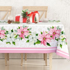 AnyDesign - Mantel de Navidad de 60 x 104 pulgadas, color rosa de pascua, rectangular, acuarela, mantel de granja