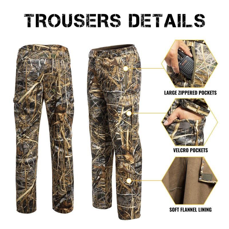 YEVHEV Hunting Pants for Men Camouflage Clothing Gear Windproof Fleece