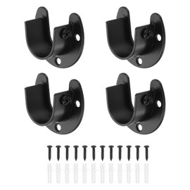 sourcing map 4Pcs Closet Rod End Supports, 0.98" Stainless Steel Flange Rod Holder Bracket End Supports with Screws for Bathroom Closet Curtain, Black