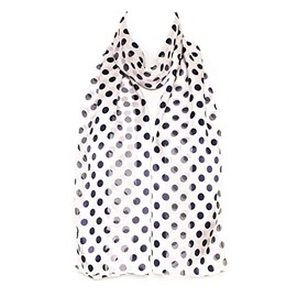 Hat To Socks Polka Dot Chiffon Satin Scarf (Navy Dots on White)