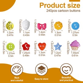 FDCGAS Children's Buttons for Crafts – 240 Pieces Colourful Small Craft Buttons Plastic Doll Buttons Children's Buttons, Colours Round Resin Buttons with Box for Sewing DIY Scrapbooking Decoration