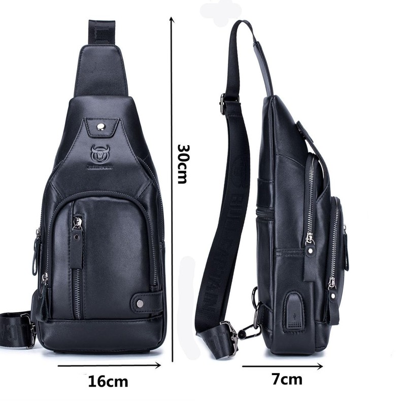 Leather Sling Bag Men Chest Shoulder Backpack Crossbody Bag with